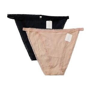 ON GOSSAMER G1365 Cabana Cotton String‎ Bikini 2 Pair X-Large Black Beige NWT